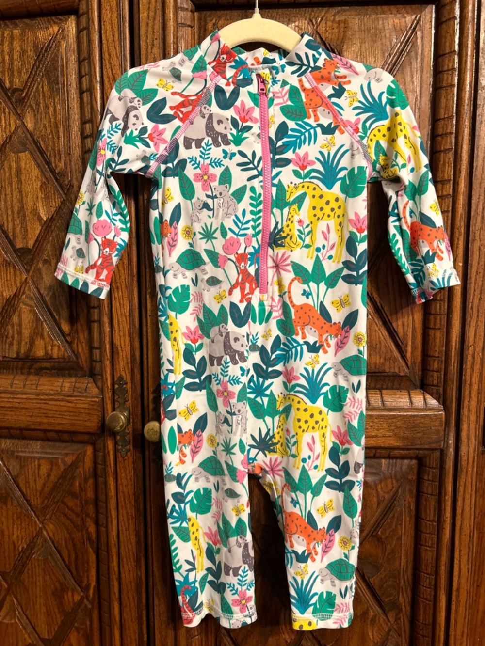 Kids Long-Sleeve One-Piece Swimsuit in Multi Animal Print